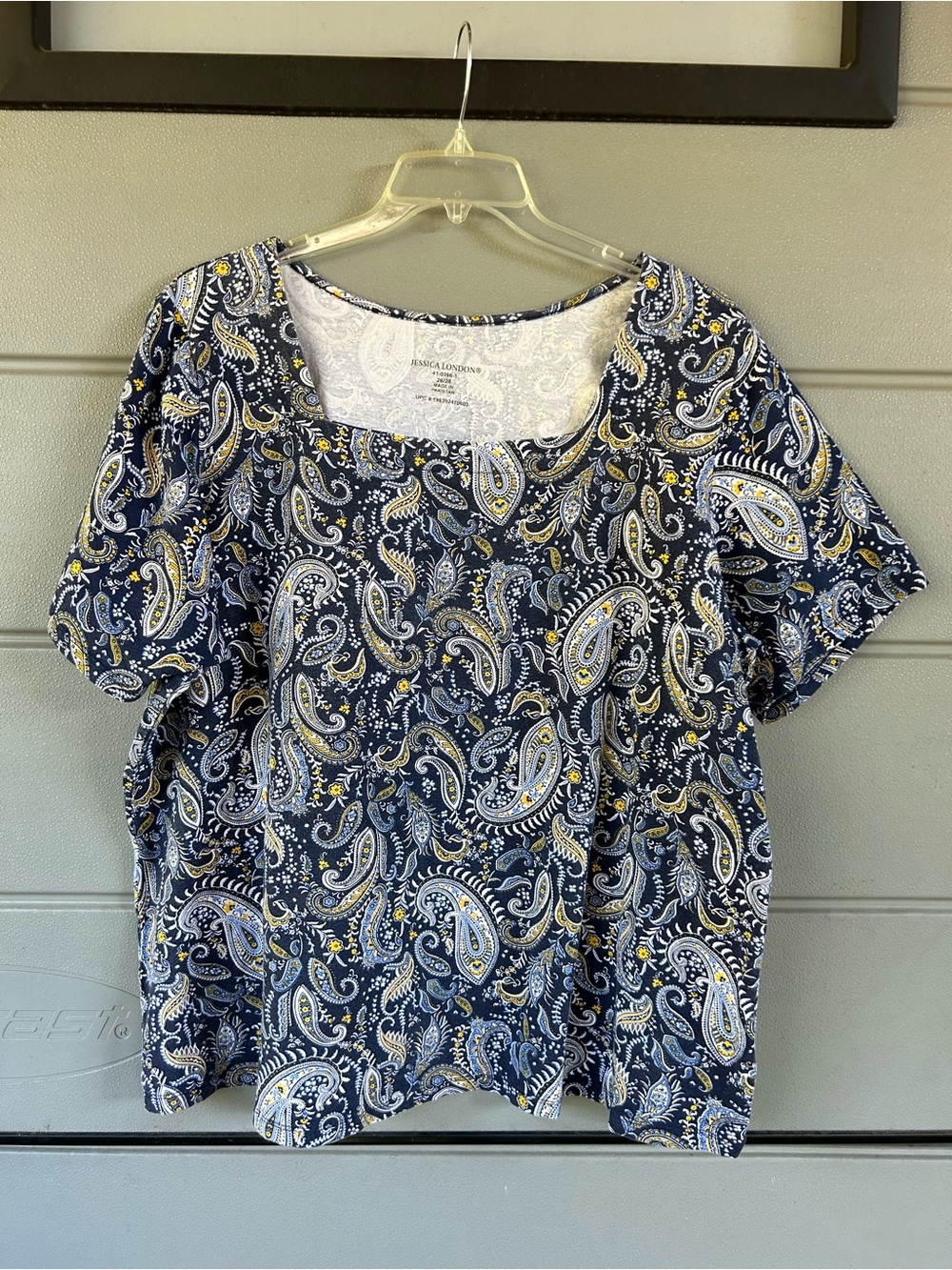 Jessica London Navy Paisley Square Neck Short Sleeve Top